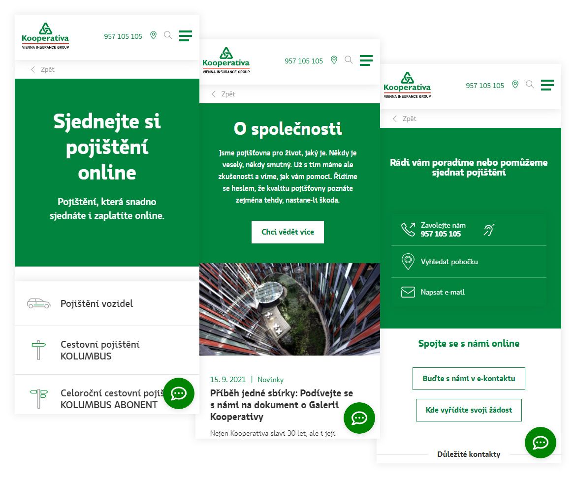 Ukázky mobilní verze webu koop.cz