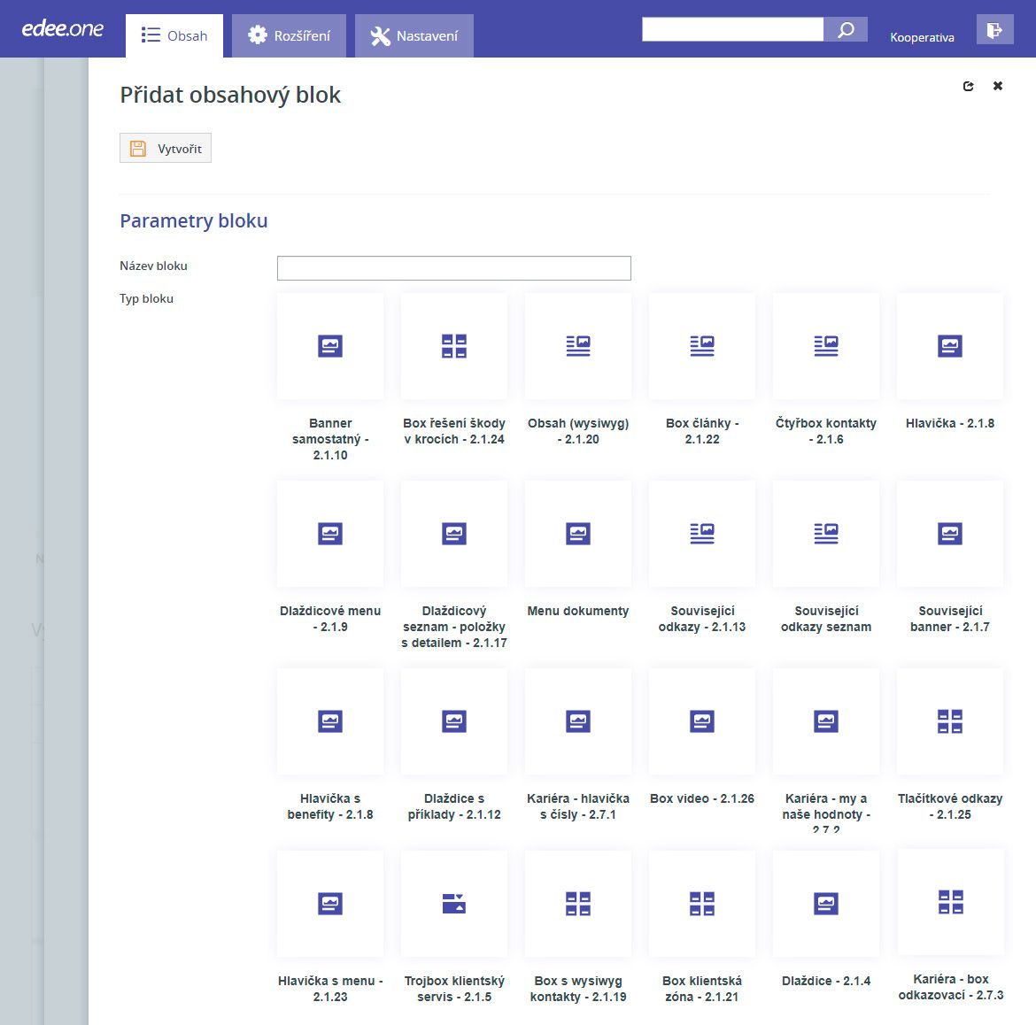 Obsahové bloky v administraci Edee.one