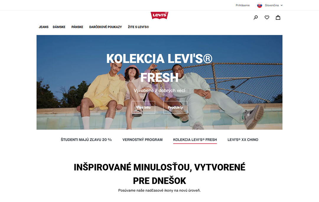 Screenshot webu www.levi.sk