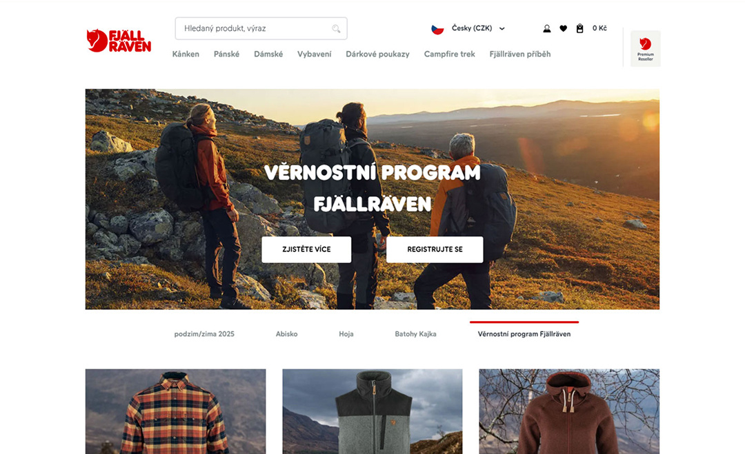 Screenshot webu www.fjallraven-shop.cz