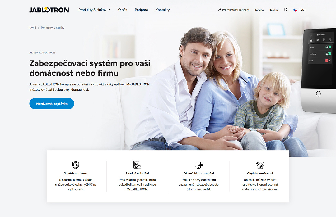 Screenshot webu www.jablotron.com