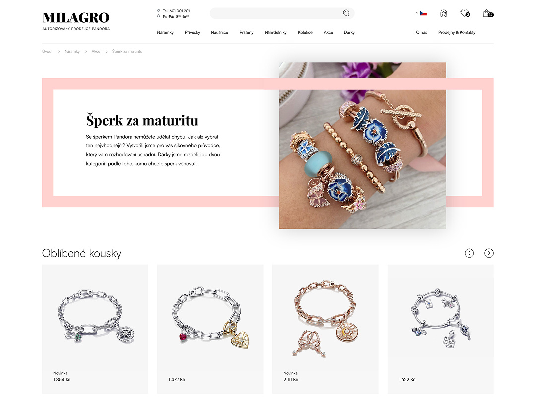 Screenshot webu www.milagro.cz