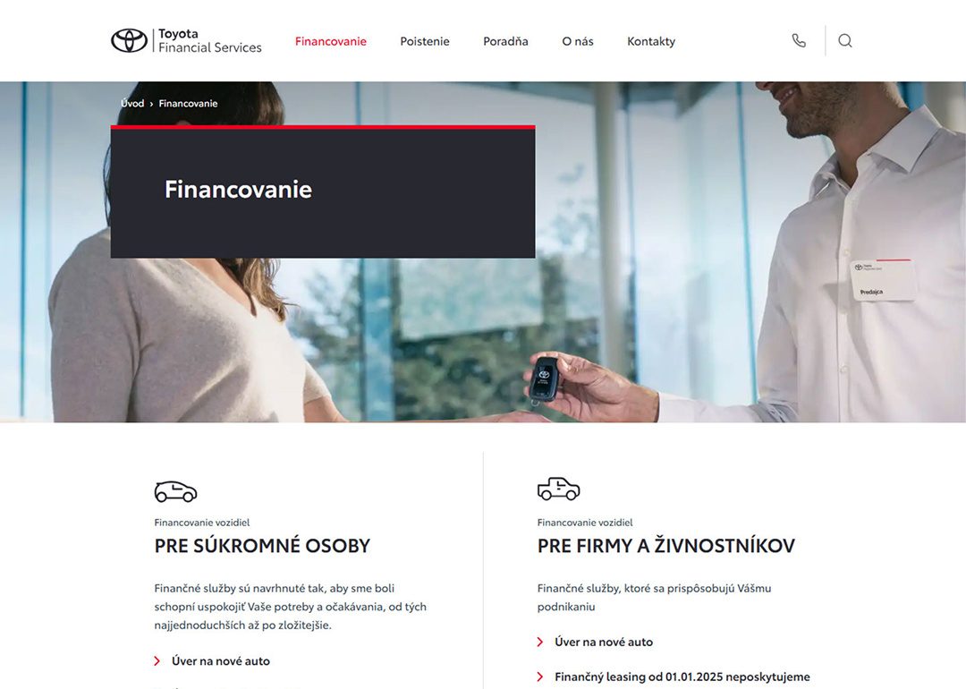 Ukázka webu Toyota Financial Services