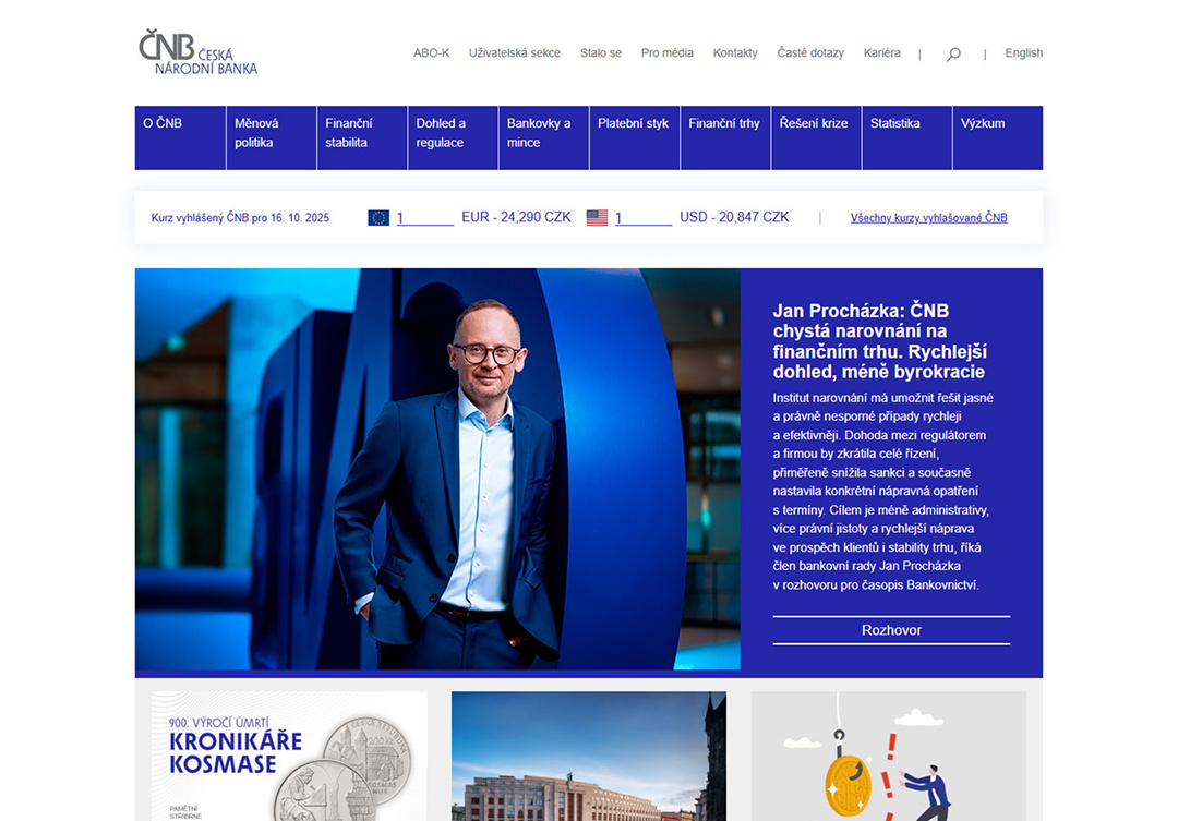 Ukázka webu České národní banky