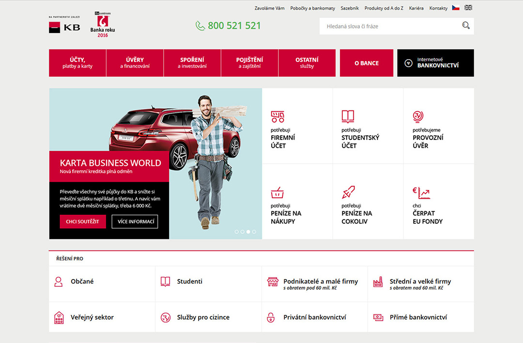 Ukázka webu Komerční banky