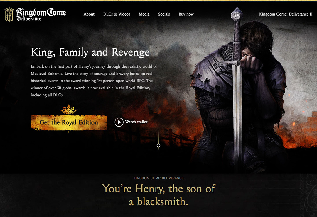 Ukázka webu Warhorse - Kingdom Come