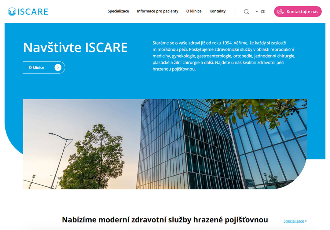 Ukázka webu kliniky Iscare