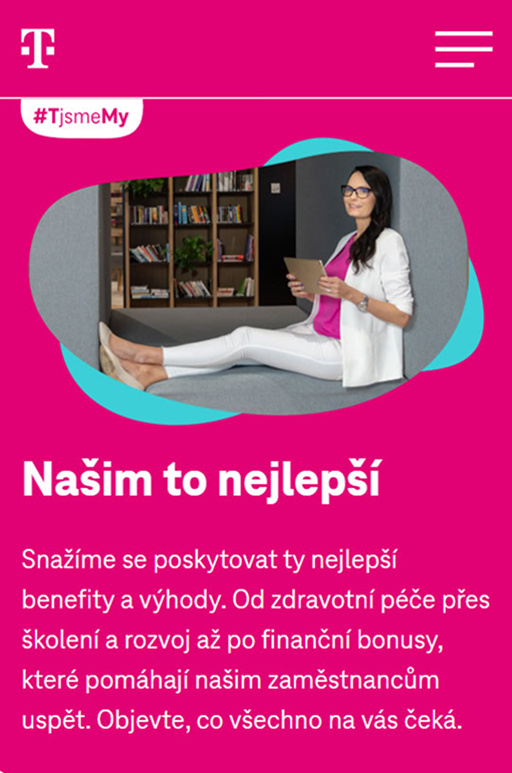 Screenshot mobilní verze webu www.t-kariera.cz