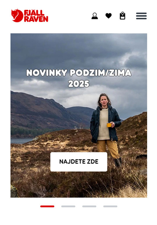 Screenshot mobilní verze webu www.fjallraven-shop.cz
