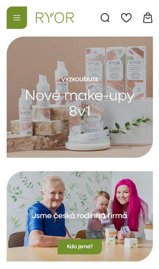 Screenshot mobilní verze webu www.ryor.cz