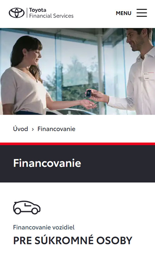 Ukázka webu Toyota Financial Services