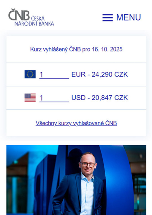 Ukázka webu České národní banky
