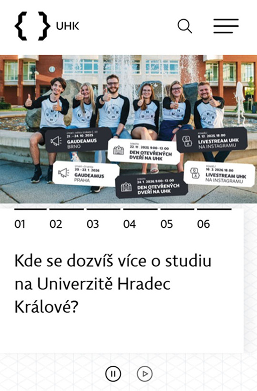 Ukázka webu Univerzity Hradec Králové